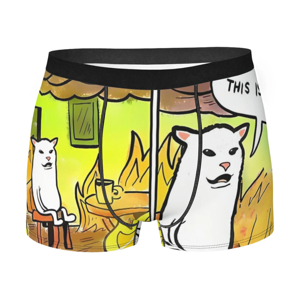 

This is Fine BurningCat Meme Funny Underpants Homme Panties Male Underwear Ventilate Shorts Boxer