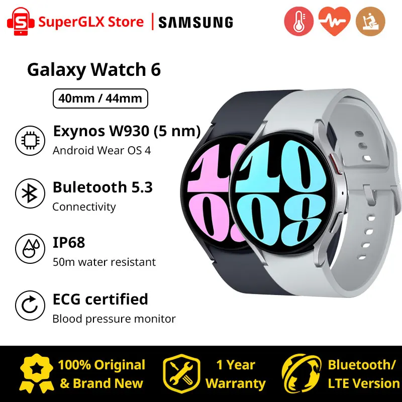 Original Samsung Galaxy Watch 6 40mm/44mm Smartwatch Fitness Tracker Heart  Monitor Biggest Screen Smart Watch For Galaxy S23