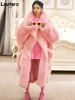 Lautaro Winter Long Oversized Pink Thick Warm Soft Shaggy Fluffy Faux Fur Coat Women Pockets Lapel Loose Sweet Cute Fashion 2022 2
