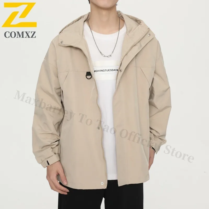 Men's Hooded Windbreaker Outdoor Jackets Spring Autumn Waterproof Windproof Loose Fit Outdoor Coat Hiking Camping Casual Stylish