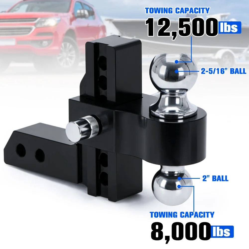 2 5/16" Dual Ball Hitch Mount – Adjustable Raise & Drop Tow Hitch For Trailers, 5000-7500lb Capacity