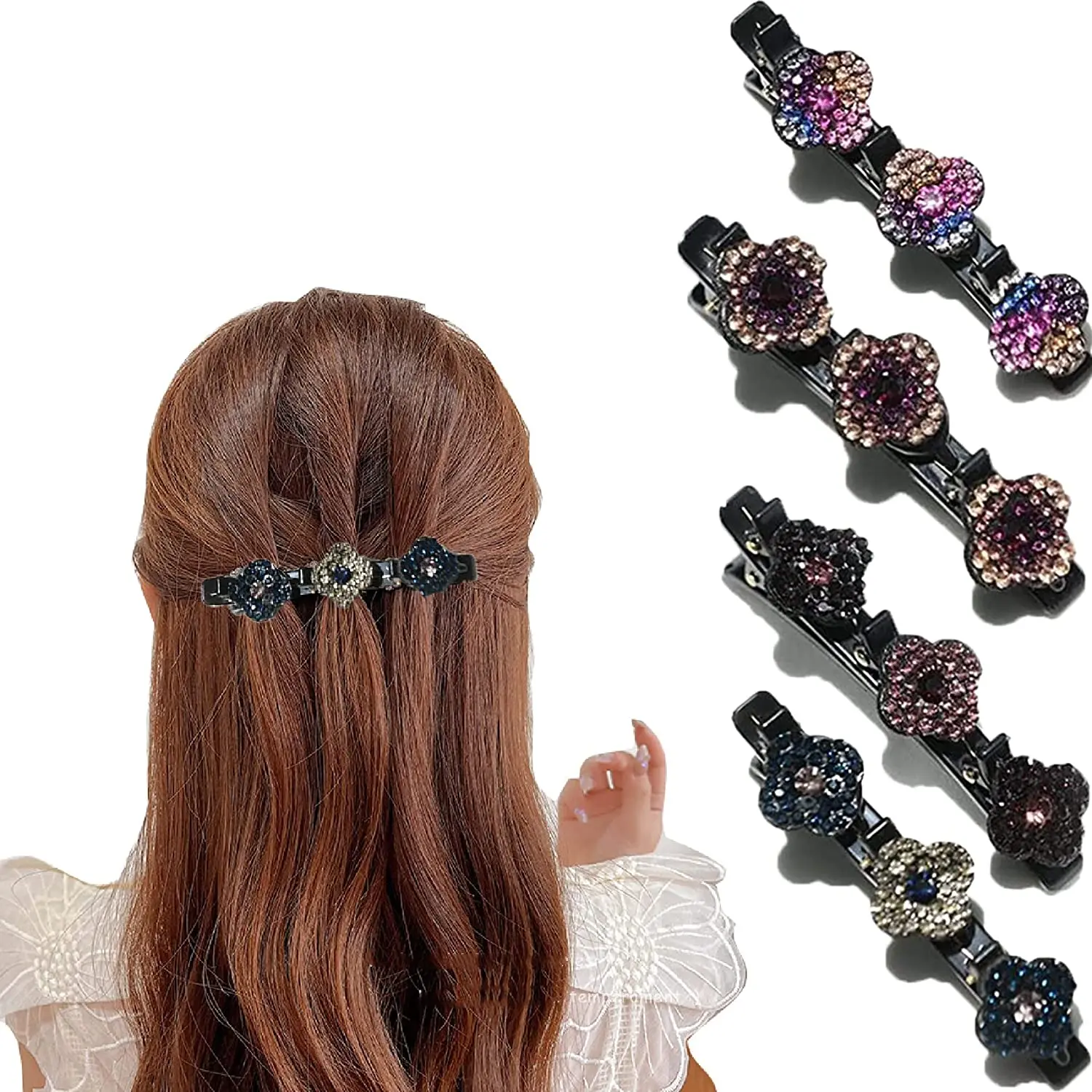 Sparkling Crystal Stone Braided Hair Clips, Satin Fabric Hair Bands, Rhinestone Hair Clips, Braided Hair Clip with Rhinestones doremi crystal hollow name bangle with stone bar bracelet custom name personalized bracelets rhinestone for actual pictures