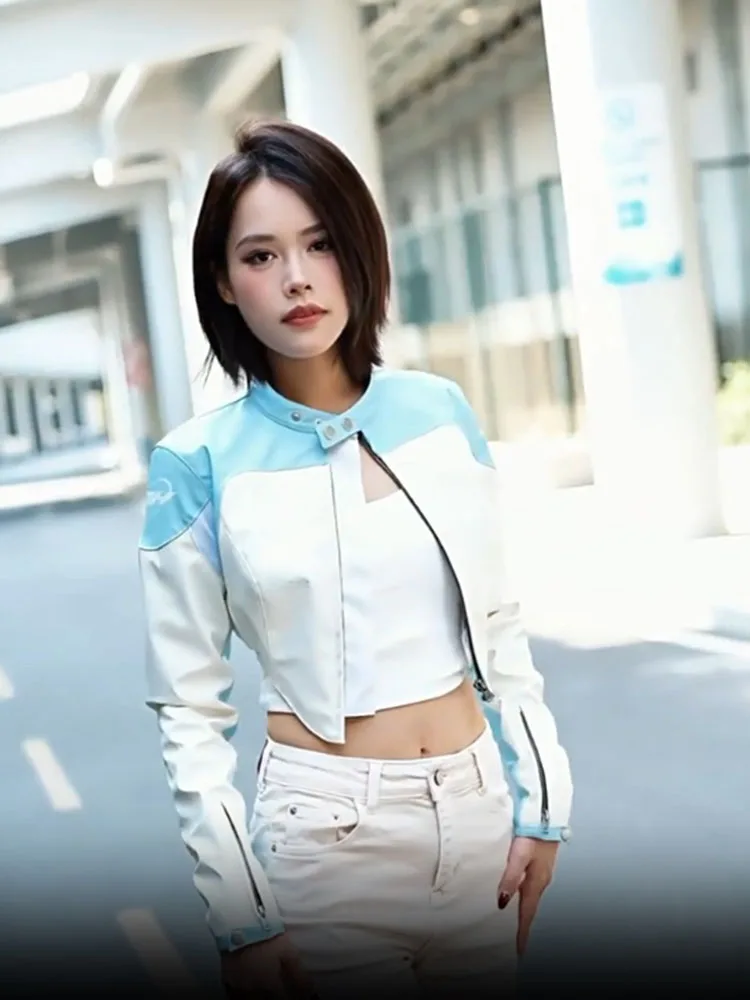 세련된 여성용 오토바이 라이딩 크롭탑 재킷 슬림핏, 사계절용 보호 안전 레이싱 기어