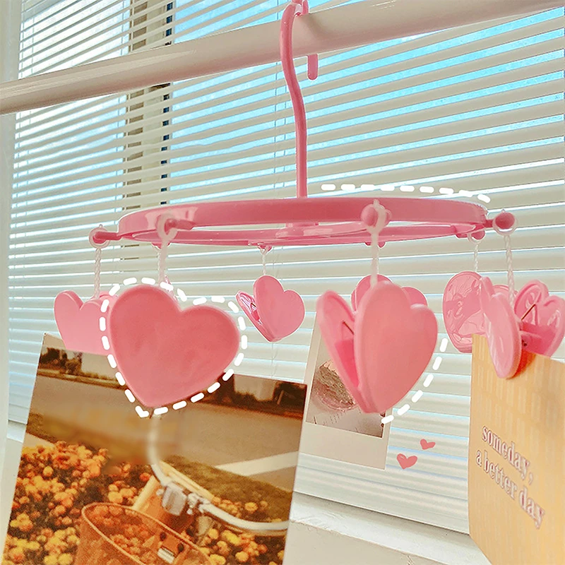 Cute Pink Student Dormitory With Strawberry, Heart-shaped Mini Plastic Clothes Hanger, Sock Clip And Underwear Clip 4