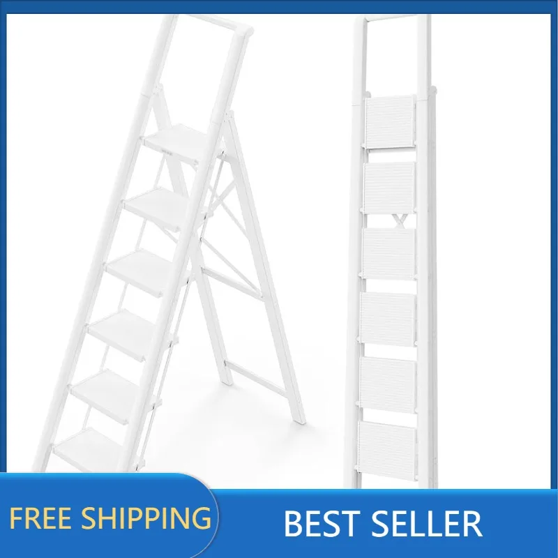 

WOA WOA 6 Step Ladder, Lightweight Folding ladders with Wide Pedals, Slim Stepladder for Narrow Spaces