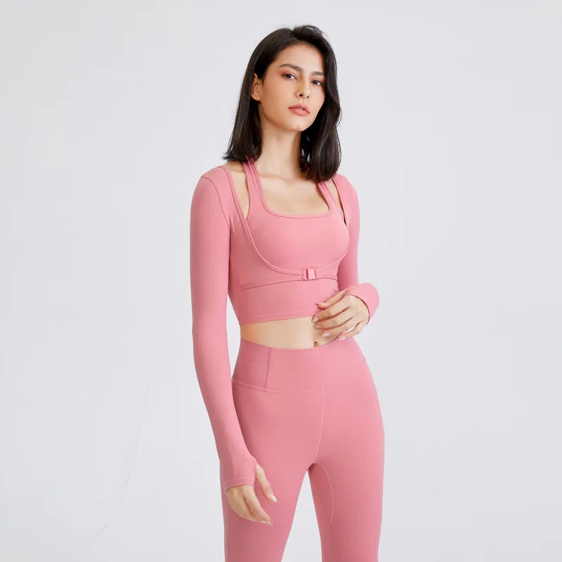 Sexy Long Sleeve Sport T-shirt sports t shirt sports shirt Women 2 In 1 Crop Top Fitness Workout Yoga Jersey Gym Cropped Shirts