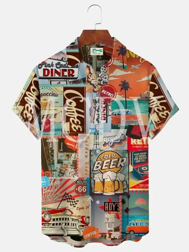 Summer Hawaiian Shirts for Men and Women Road ROUTE66 Plus Size Leisure Fashion Button Shirts