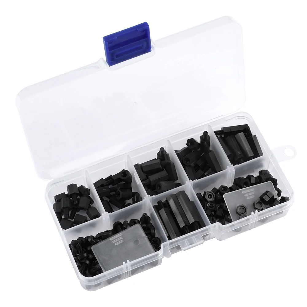 

180Pcs/set M3 Hex Nylon Standoff Spacer Column Flat Head Nylon Plastic Spacing Screws Nuts M3*6/M3*8/M3*10/M3*12/M3*15/M3*20