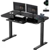 Electric Glass Standing Desk with Touch Control, Dual Motor Height Adjustable Desk with Drawer,Wireless Charging and 3 USB Ports 1