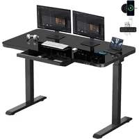 Electric Glass Standing Desk with Touch Control, Dual Motor Height Adjustable Desk with Drawer,Wireless Charging and 3 USB Ports 1