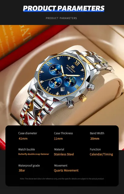 Mens Sports Watch Va Va Voom Multifunctional Time Code Clock Stainless  Steel Strap Blue Gradual Gold Luxury Rhinestone Business Quartz Watch For  Mens Jewelry Watches, Today's Best Daily Deals