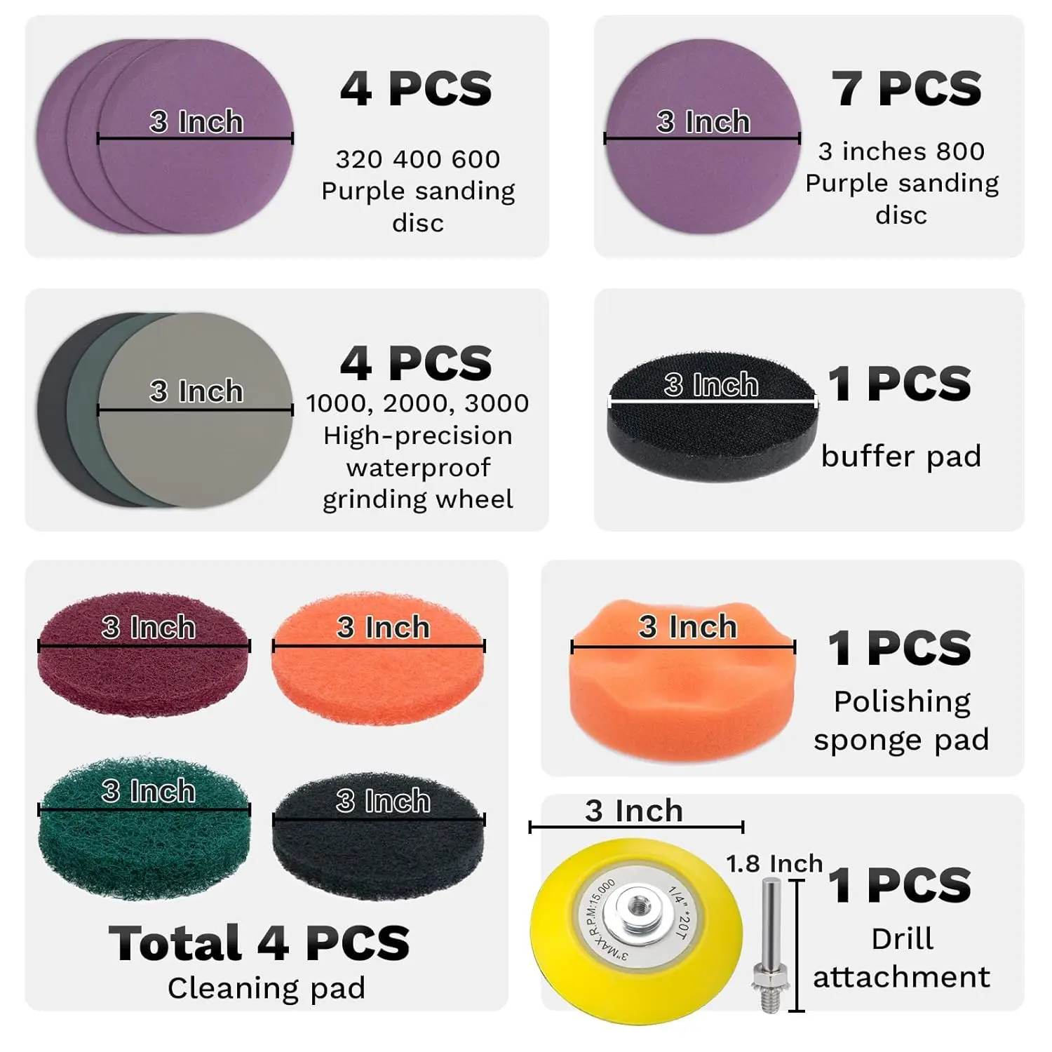 Auto Headlight Polishing Set 38Pcs 3Inch for All Car Headlights Restoration