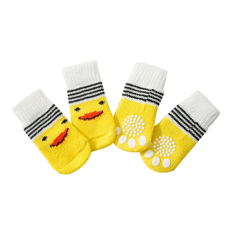 Dog Socks 4Pcs Pet Dog Socks Print Anti-Slip Puppy Shoes Paw Protector For Small Breeds Spitz York Dogs Chihuahua
