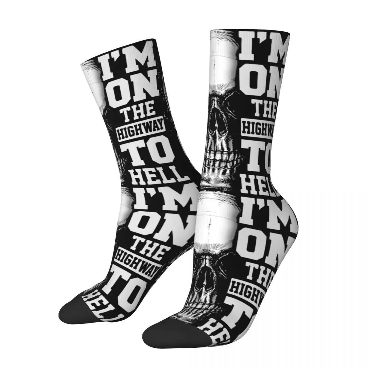 

Skull I'm On The Highway To Hell Socks Men's Women's Horror Halloween Socks Spring Summer Autumn Winter Middle Tube Stockings