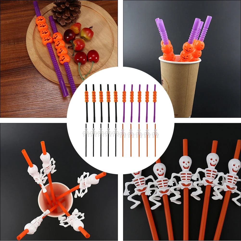 20PCS Plastic Straws Halloween Theme Straws Drinking for Halloween Party