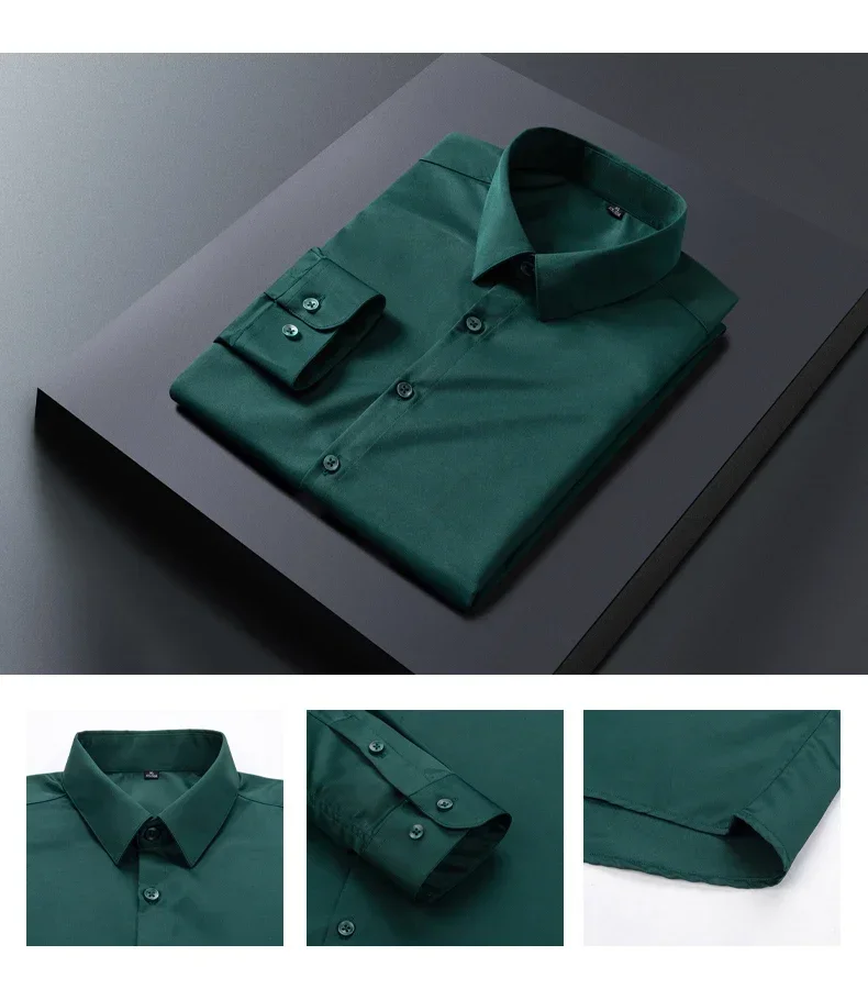 Business Shirt Men New No-iron Slim Fashion Long-sleeved Tees Lapel Formal Male Brand Clothing White Gray Blue Pink Shirt