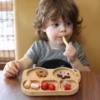 Baby Silicone Sucker Plate Spoon Fork Sets Children Feeding Tableware Set BPA Free Wooden Food Grade Dinner Plate Baby Stuff 6