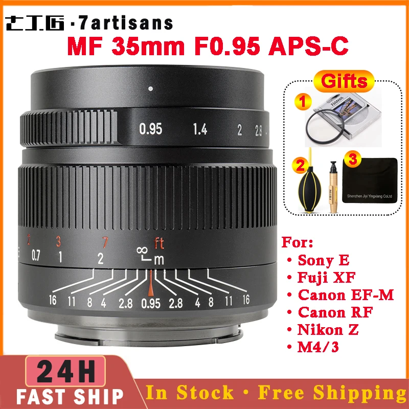 

7artisans 7 artisans 35mm F0.95 Large Aperture Portrait Lens for Sony E A6600 Fuji FX Canon EF-M M6 R RF Nikon Z Z9 M4/3 Mount