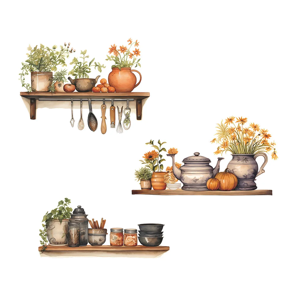 Wall Stickers 1PCS Painted Green Plant Flower Pot Wall Paste Living Room Kitchen Home Decoration Self adhesive