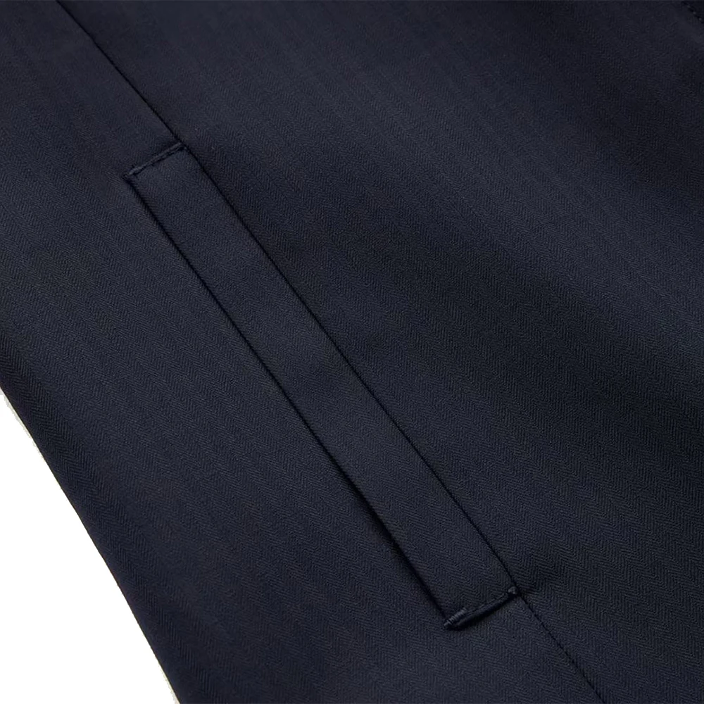 Designer Fashion Business Casaul Mens Jacket Zip Up Jacket Jackets For Men Zip-Front Closure Navy Herringbone Premium Wool Blend