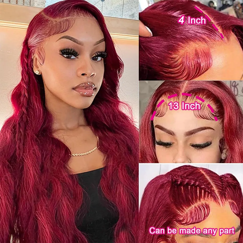 26Inch 99J Burgundy Lace Front Wig Human Hair 13X4 Body Wave 99J HD Lace Front Human Hair Wig Pre-Plucked Baby Hair 200% Density