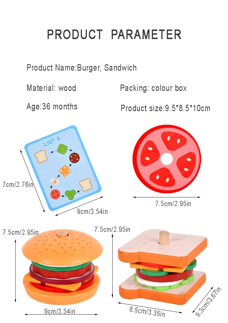 Juego de simulación de cocina para niños, juguetes de madera, sándwich de hamburguesa, juegos a juego de comida de simul