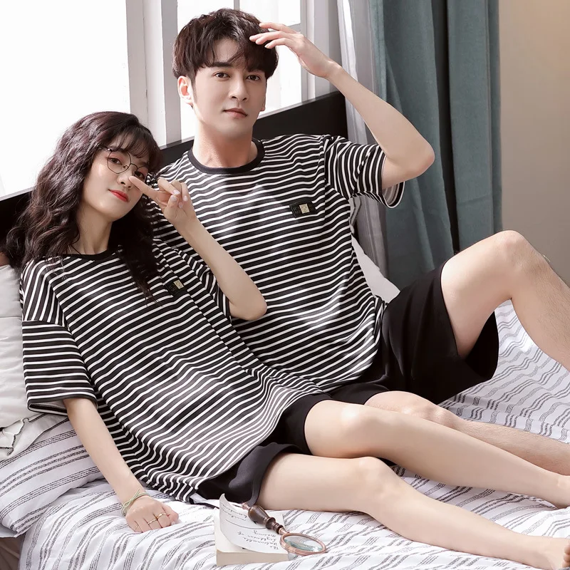 2023 Couple Pajamas Matching sets Stripe Sleepwear Cotton Nightwear For Men And Women Casual Home Clothes Pjs Pyjamas Homme Femm