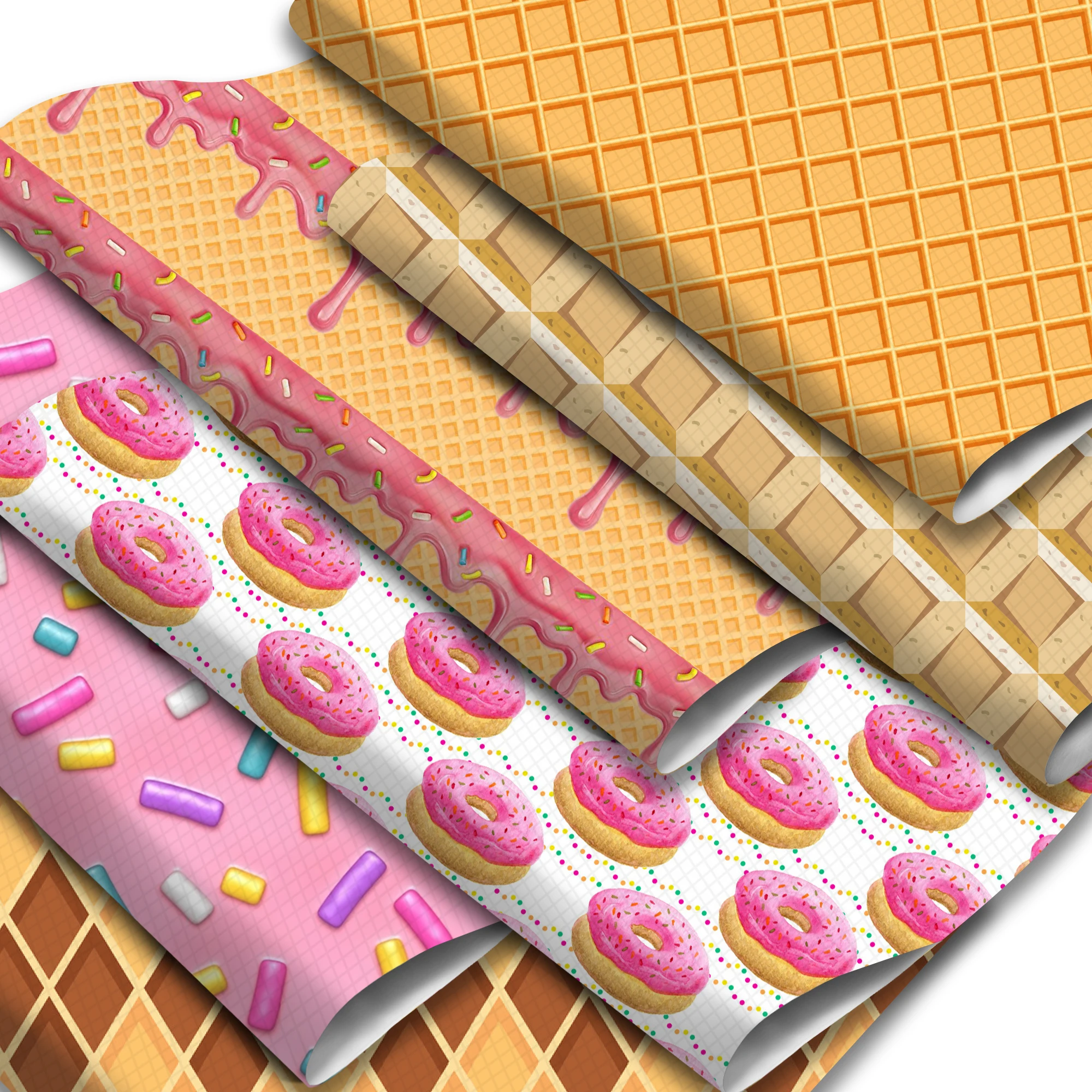Candy cake waffle pattern printed faux leather sheets synthetic leather roll for hair bows earrings making materials crafts leather fabric