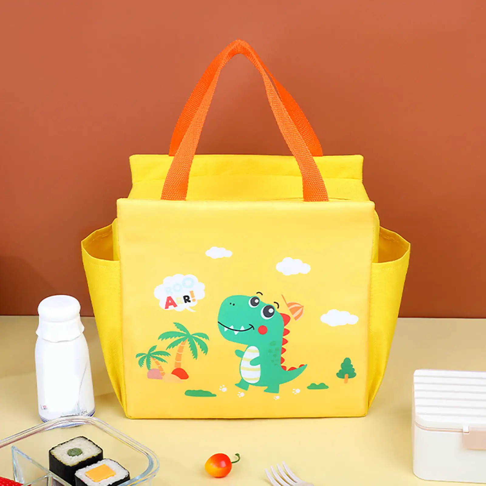 

Bento Lunch Bag Large Capacity Zipper Closure Cartoon Pattern Vibrant Color with Handle Keep Warm Oxford Lunch Box Container