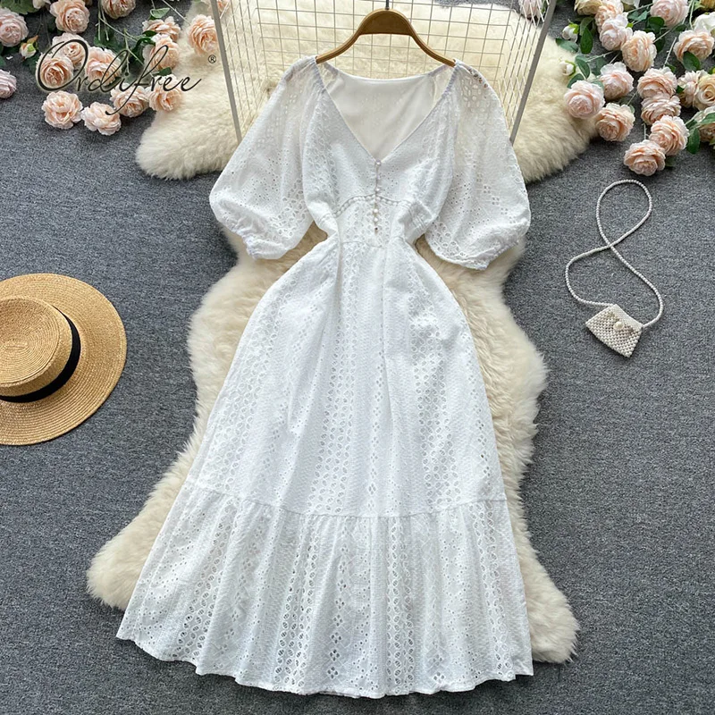 

Ordifree 2022 Summer Women Long Party Dress Vintage Embroidery High Waist Maxi Tunic Beach Dress