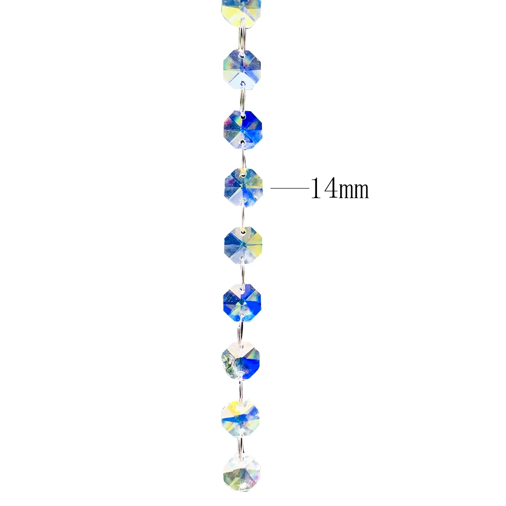 Aurora Crystal Octagonal Bead Chain Garland 5PCS Chandelier Prism Parts Glass Beads Curtain Home Party Wedding Centerpiece Decor