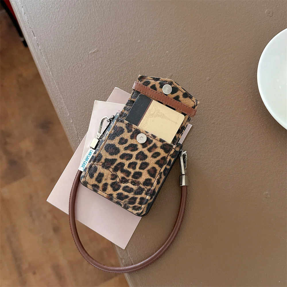 Fashion Leopard Leather Phone Case with Card Holder and Cute Design