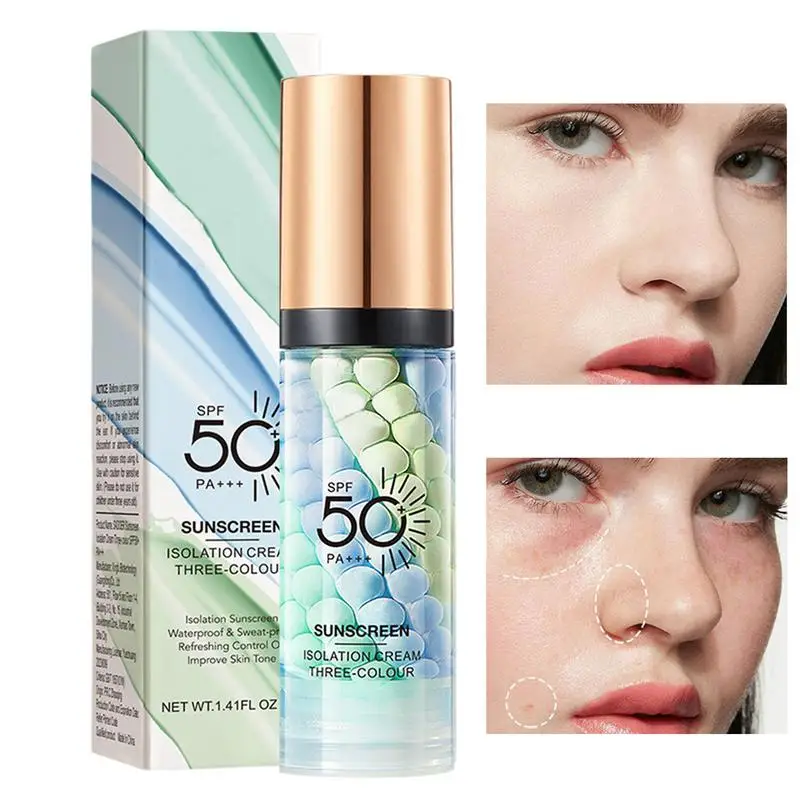 3color Sunscreen Isolation Cream Anti-UV Moisturizing Makeup Primer Face Contour Concealer Base Cream Brighten Even Skin Color 3