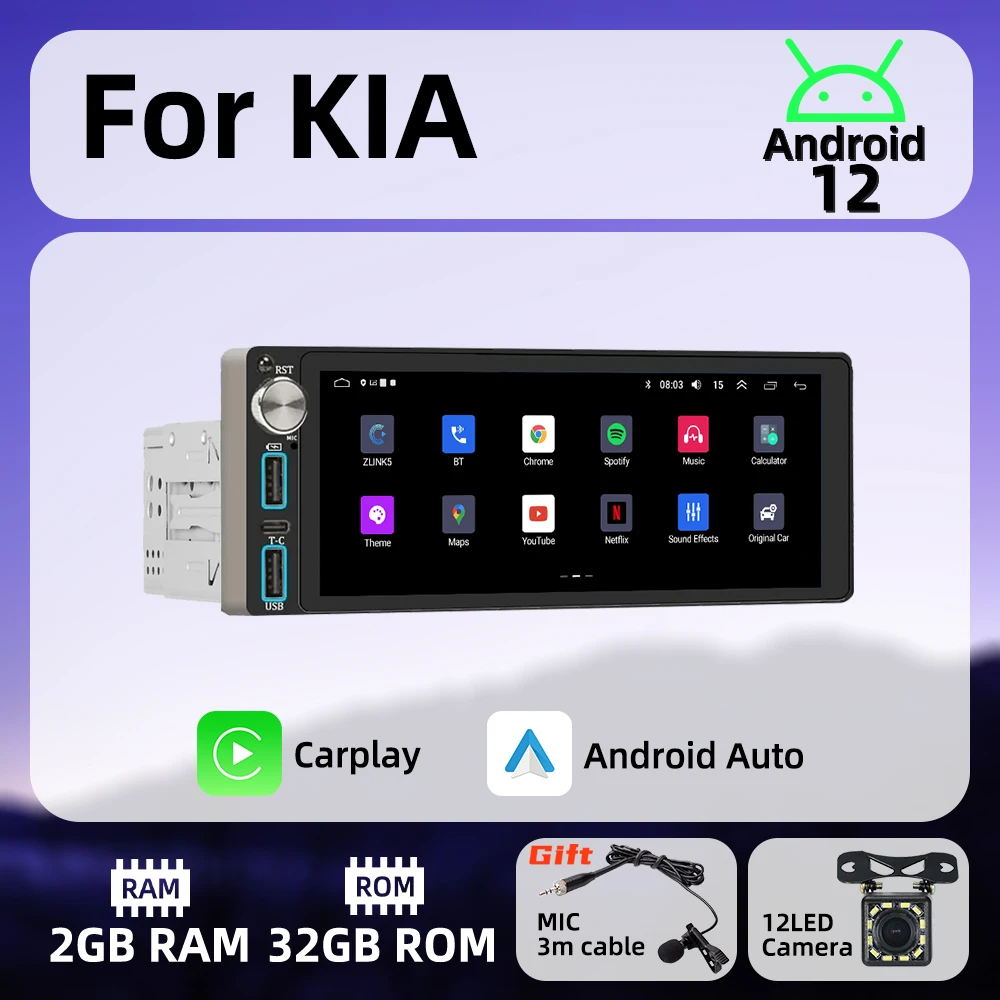 

Wireless Carplay Android Auto Autoradio 6.86" 1 Din Radio Android Car Multimedia for KIA Stereo Head Unit GPS Navigation BT Wifi