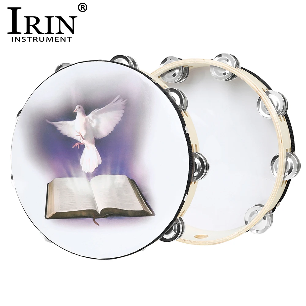 IRIN 10 Inch Tambourine Hand Drums Sheepskin Music Drums Tambourine Orff Percussion Instrument for Children Christmas Gifts