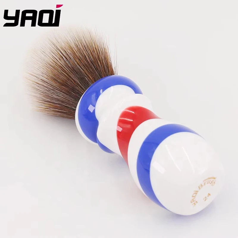 Yaqi High Quality 24MM New Barber Pole Style Brown Synthetic Knot Mens Wet Shaving Brush Retro Fashion Facial Shaving Care Tool