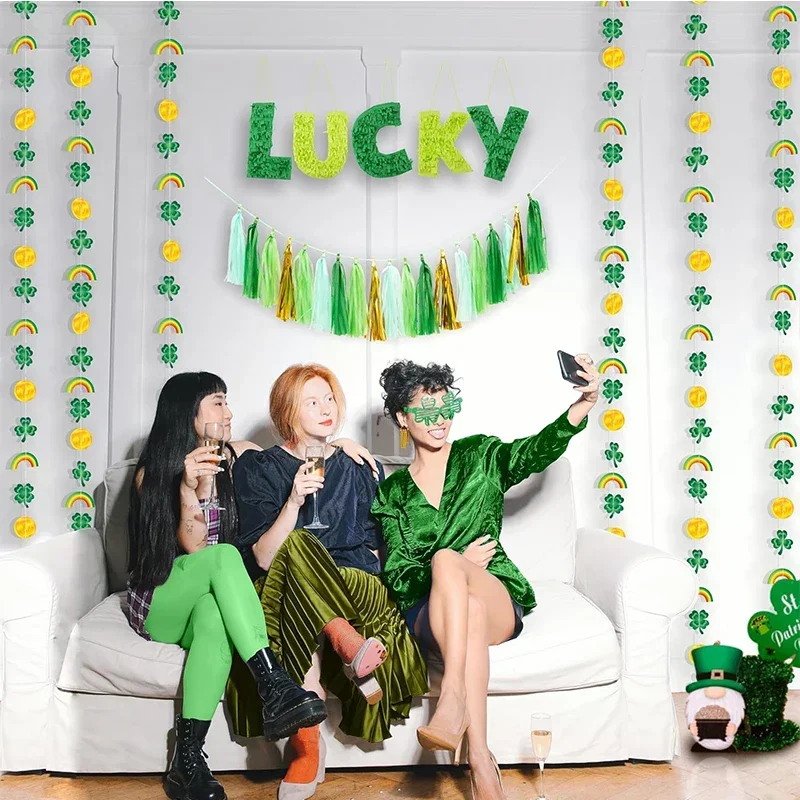 Irish Baby Shower Gold Green Nappe Monete Clover Paper Shamrock Garland Hanging Streamer St Patricks Day Tea Party Decorations