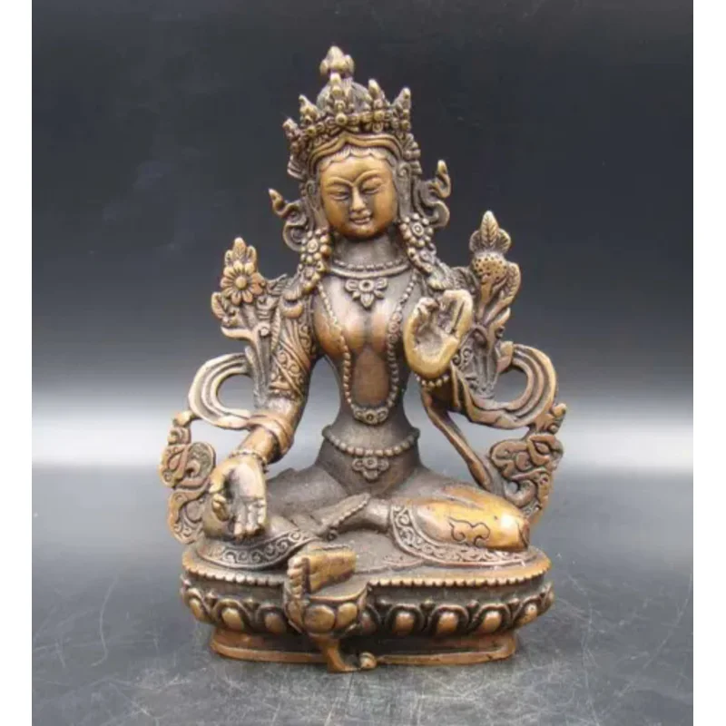 

Collectible India Copper Bronze Handmade Carving green tara Buddha Statue 12.5CM