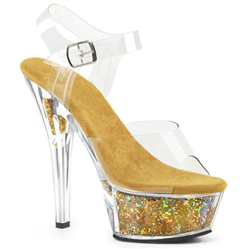 

Model high heel female summer fine heel 15cm sandals, show thick bottom fun hosting crystal dance shoes