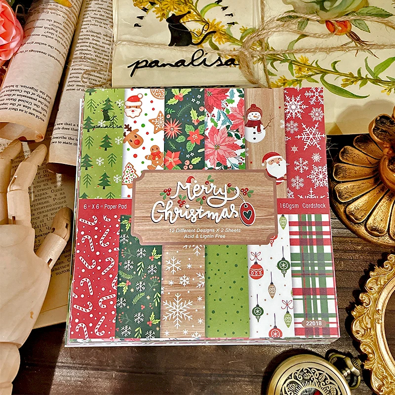 Panalisacraft 24 sheets 6"X6" Classic Christmas Scrapbook paper Scrapbooking patterned paper pack DIY craft Background