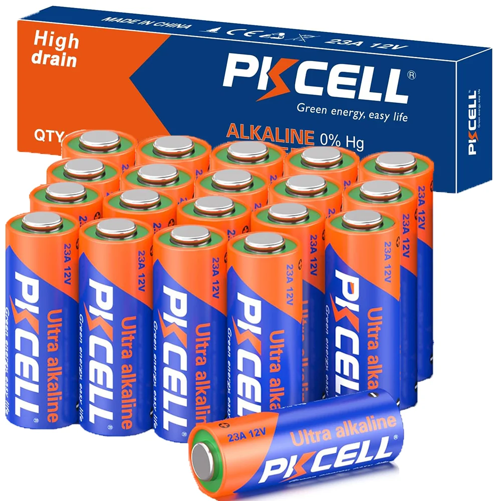PKCELL 20PCS 23A 12 Volt Batteries 1181A A23BP DL21 DL23 MN21 Pile 23A 12v Alkaline V23GA A23 Battery for Garage Door Openers