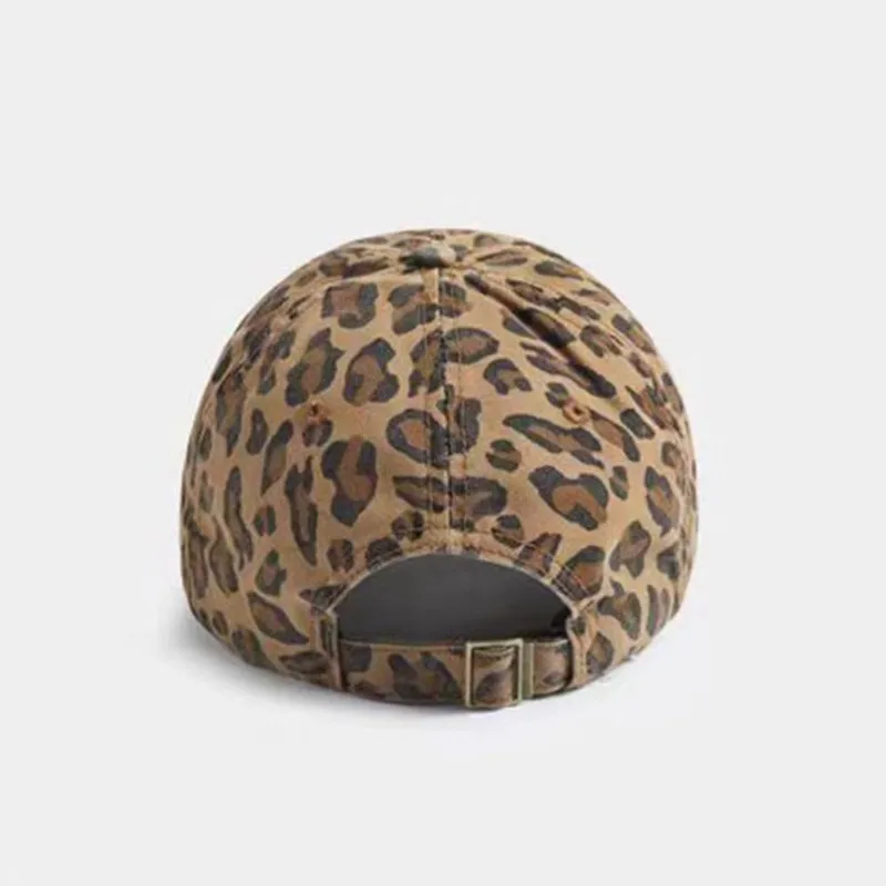 Korean Rhinestone Bowknot Leopard Baseball Cap Women Personality Distressed Brushed Visor Hats Cotton Adjustable Versatile Caps