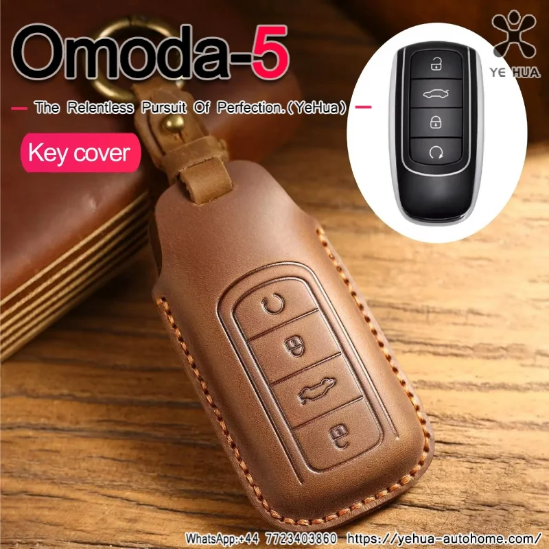 For Chery Omoda C5-Car Key Cover Case Shell Fob Way Car Alarm Luxury Leather Remote Controller Keychain Keyless