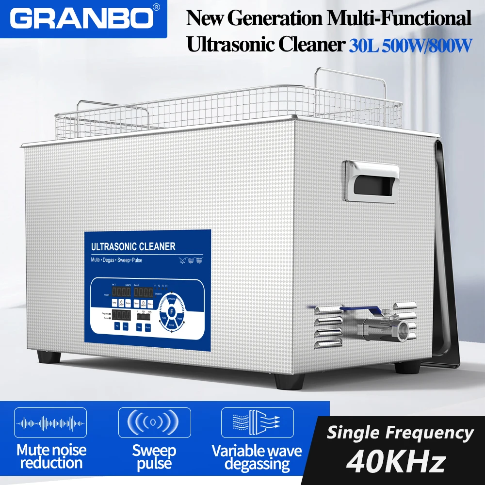 Granbo 디지털 초음파 클리너, 음소거 스윕 펄스, 타이밍 전력 조정, 9999 초, 800W, 30L, 새로운 디자인, 빠른 파견
