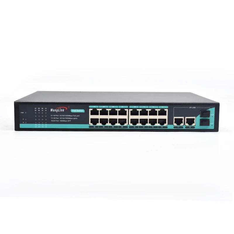 Wanglink gigabit network switch poe 16 port 10/100/1000mbps and 2 SFP slot 2 uplink PoE switch for camera cctv voip