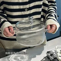 Grand bol à soupe domestique, bol à salade avec couvercle, bol à nouilles instantanées, peut cuisiner directement, Pot en verre binaural 5