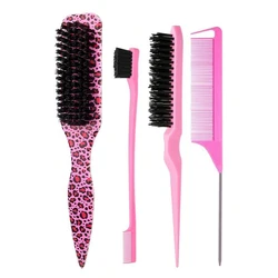 Sleek Finish Hair Brush for Smooth Styling & Edge Control (Pink leopard print)