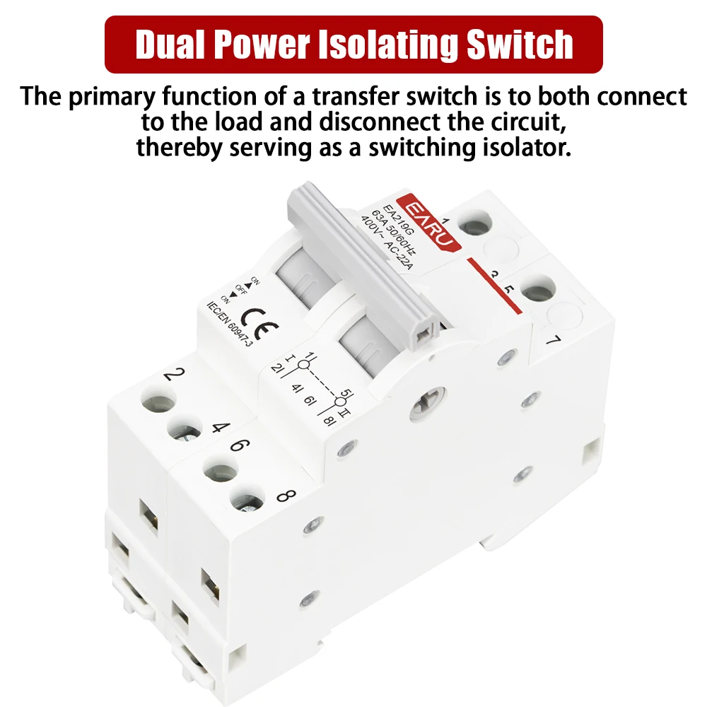 2P 40A 63A MTS Dual Power Manual Transfer Interlock Circuit BreakerDin Rail Isol