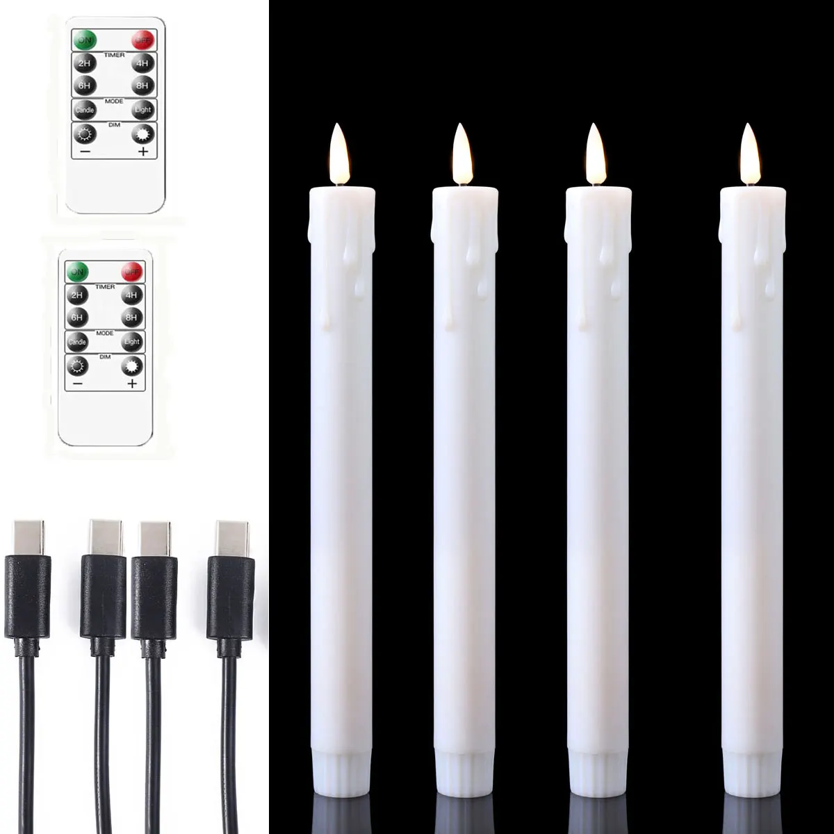 طقم شموع LED مستدقة قابلة للشحن مع ريموت – قطعتان أو 4 قطع – صورة 3