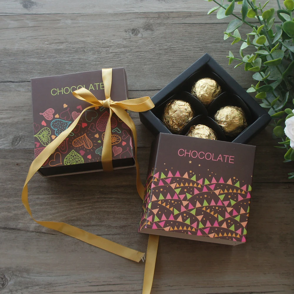 9*9*3,5 cm farbige Flaggen Herz 10 Set Schokoladen papier Box Valentinstag Weihnachten Geburtstags feier Geschenke Verpackungs boxen
